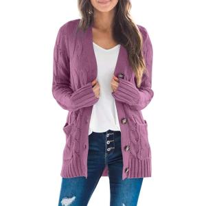 ZESICA Women’s Cardigan Sweaters 2026 Spring Button Down Open Front Cable Knit Casual Trendy Clothing Outerwear(Purple)