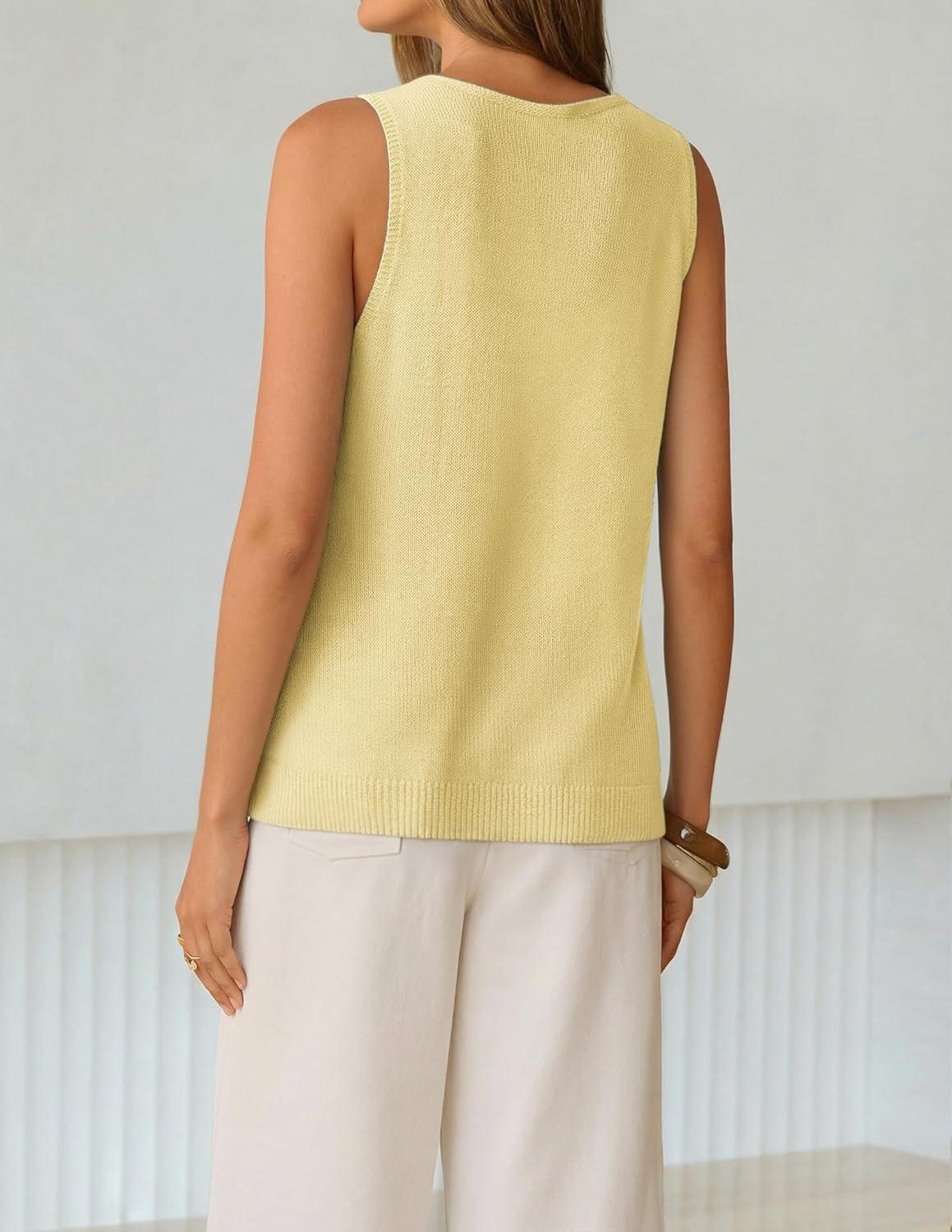 imageZESICA Womens Summer Crochet V Neck Tank Tops 2026 Sleeveless Knit Sweater Vest Going Out Beach Vacation ClothesYellow