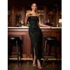 ZESICA Womens 2026 Summer Floral Strapless Maxi Dress Bodycon Side Slit Mesh Formal Cocktail Party Wedding Guest Long Dresses(Black)