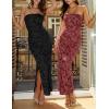 ZESICA Womens 2026 Summer Floral Strapless Maxi Dress Bodycon Side Slit Mesh Formal Cocktail Party Wedding Guest Long Dresses(Black)