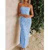ZESICA Womens 2026 Summer Floral Strapless Maxi Dress Bodycon Side Slit Mesh Formal Cocktail Party Wedding Guest Long Dresses(Blue)