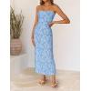 ZESICA Womens 2026 Summer Floral Strapless Maxi Dress Bodycon Side Slit Mesh Formal Cocktail Party Wedding Guest Long Dresses(Blue)