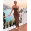 ZESICA Womens 2026 Summer Floral Strapless Maxi Dress Bodycon Side Slit Mesh Formal Cocktail Party Wedding Guest Long Dresses(Coffee)