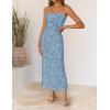 ZESICA Womens 2026 Summer Floral Strapless Maxi Dress Bodycon Side Slit Mesh Formal Cocktail Party Wedding Guest Long Dresses(Dusty Blue)