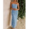 ZESICA Womens 2026 Summer Floral Strapless Maxi Dress Bodycon Side Slit Mesh Formal Cocktail Party Wedding Guest Long Dresses(Dusty Blue)