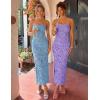 ZESICA Womens 2026 Summer Floral Strapless Maxi Dress Bodycon Side Slit Mesh Formal Cocktail Party Wedding Guest Long Dresses(Dusty Blue)
