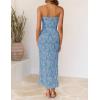 ZESICA Womens 2026 Summer Floral Strapless Maxi Dress Bodycon Side Slit Mesh Formal Cocktail Party Wedding Guest Long Dresses(Dusty Blue)