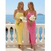 ZESICA Womens 2026 Summer Floral Strapless Maxi Dress Bodycon Side Slit Mesh Formal Cocktail Party Wedding Guest Long Dresses(Hot Pink)