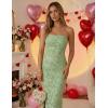ZESICA Womens 2026 Summer Floral Strapless Maxi Dress Bodycon Side Slit Mesh Formal Cocktail Party Wedding Guest Long Dresses(Light Green)