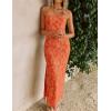 ZESICA Womens 2026 Summer Floral Strapless Maxi Dress Bodycon Side Slit Mesh Formal Cocktail Party Wedding Guest Long Dresses(Orange)