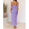 ZESICA Womens 2026 Summer Floral Strapless Maxi Dress Bodycon Side Slit Mesh Formal Cocktail Party Wedding Guest Long Dresses(Purple)