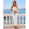 ZESICA Womens 2026 Summer Floral Strapless Maxi Dress Bodycon Side Slit Mesh Formal Cocktail Party Wedding Guest Long Dresses(White)