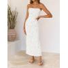 ZESICA Womens 2026 Summer Floral Strapless Maxi Dress Bodycon Side Slit Mesh Formal Cocktail Party Wedding Guest Long Dresses(White)