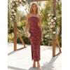 ZESICA Womens 2026 Summer Floral Strapless Maxi Dress Bodycon Side Slit Mesh Formal Cocktail Party Wedding Guest Long Dresses(Wine Red)