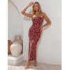 ZESICA Womens 2026 Summer Floral Strapless Maxi Dress Bodycon Side Slit Mesh Formal Cocktail Party Wedding Guest Long Dresses(Wine Red)