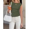 ZESICA Women’s Summer Ruched Trendy Tank Top 2026 Cap Sleeve Boat Neck Slim Fit Spring Tops Going Out Tee Shirts Fashion(Armygreen)