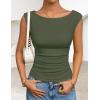 ZESICA Women’s Summer Ruched Trendy Tank Top 2026 Cap Sleeve Boat Neck Slim Fit Spring Tops Going Out Tee Shirts Fashion(Armygreen)