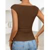 ZESICA Women’s Summer Ruched Trendy Tank Top 2026 Cap Sleeve Boat Neck Slim Fit Spring Tops Going Out Tee Shirts Fashion(Coffee)