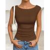 ZESICA Women’s Summer Ruched Trendy Tank Top 2026 Cap Sleeve Boat Neck Slim Fit Spring Tops Going Out Tee Shirts Fashion(Coffee)