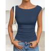 ZESICA Women’s Summer Ruched Trendy Tank Top 2026 Cap Sleeve Boat Neck Slim Fit Spring Tops Going Out Tee Shirts Fashion(Dustyblue)