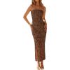 ZESICA Womens 2026 Summer Floral Strapless Maxi Dress Bodycon Side Slit Mesh Formal Cocktail Party Wedding Guest Long Dresses(Coffee)