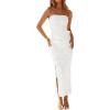 ZESICA Womens 2026 Summer Floral Strapless Maxi Dress Bodycon Side Slit Mesh Formal Cocktail Party Wedding Guest Long Dresses(White)