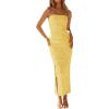 ZESICA Womens 2026 Summer Floral Strapless Maxi Dress Bodycon Side Slit Mesh Formal Cocktail Party Wedding Guest Long Dresses(Yellow)