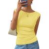 ZESICA Women’s Summer Ruched Trendy Tank Top 2026 Cap Sleeve Boat Neck Slim Fit Spring Tops Going Out Tee Shirts Fashion(Yellow)