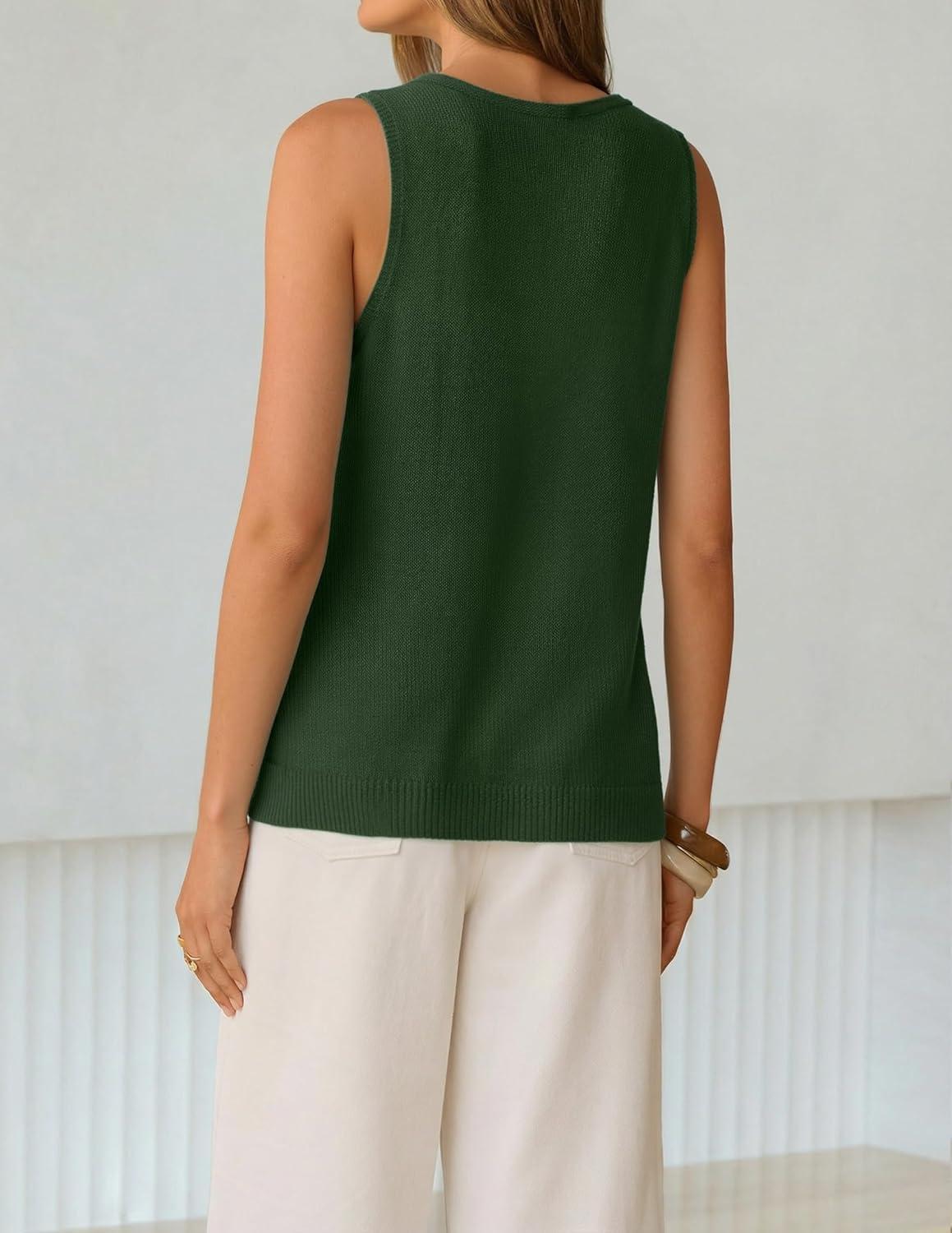 imageZESICA Womens Summer Crochet Sleeveless V Neck Vest Tops 2026 Casual Lightweight Knit Sweaters Fashion Vacation ClothesArmygreen