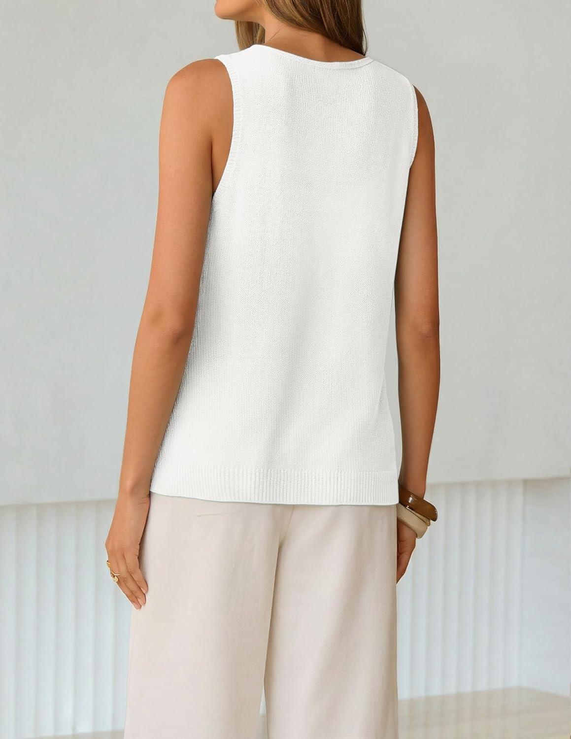 imageZESICA Womens Summer Crochet Sleeveless V Neck Vest Tops 2026 Casual Lightweight Knit Sweaters Fashion Vacation ClothesWhite