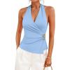 ZESICA Women’s 2026 Summer Halter Wrap Tops Sleeveless V Neck Ruched Tie Fitted Racerback Trendy Going Out Tops(Blue)