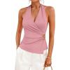 ZESICA Women’s 2026 Summer Halter Wrap Tops Sleeveless V Neck Ruched Tie Fitted Racerback Trendy Going Out Tops(Pink)