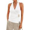 ZESICA Women’s 2026 Summer Halter Wrap Tops Sleeveless V Neck Ruched Tie Fitted Racerback Trendy Going Out Tops(White)
