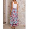 ZESICA Women’s 2026 Summer Bohemian Floral Printed Elastic Waist A Line Maxi Skirt with Pockets(Lightblue)