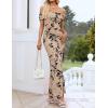 ZESICA Women’s Summer Off Shoulder Floral Bodycon Maxi Dress 2026 Ruched Elegant Formal Cocktail Wedding Guest Long Dresses(Light Khaki)