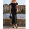ZESICA Women’s Summer Off Shoulder Floral Bodycon Maxi Dress 2026 Ruched Elegant Formal Cocktail Wedding Guest Long Dresses(Solid Black)