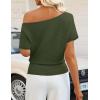 ZESICA Women’s Off The Shoulder Short Sleeve Sweater Tops 2026 Summer Casual Ruched Knit Going Out Trendy Spring Shirts(Army)