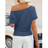 ZESICA Women’s Off The Shoulder Short Sleeve Sweater Tops 2026 Summer Casual Ruched Knit Going Out Trendy Spring Shirts(Dustyblue)