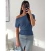 ZESICA Women’s Off The Shoulder Short Sleeve Sweater Tops 2026 Summer Casual Ruched Knit Going Out Trendy Spring Shirts(Dustyblue)