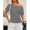 ZESICA Women’s Off The Shoulder Short Sleeve Sweater Tops 2026 Summer Casual Ruched Knit Going Out Trendy Spring Shirts(Grey)