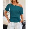 ZESICA Women’s Off The Shoulder Short Sleeve Sweater Tops 2026 Summer Casual Ruched Knit Going Out Trendy Spring Shirts(Lakeblue)