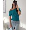 ZESICA Women’s Off The Shoulder Short Sleeve Sweater Tops 2026 Summer Casual Ruched Knit Going Out Trendy Spring Shirts(Lakeblue)
