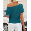 ZESICA Women’s Off The Shoulder Short Sleeve Sweater Tops 2026 Summer Casual Ruched Knit Going Out Trendy Spring Shirts(Lakeblue)