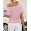 ZESICA Women’s Off The Shoulder Short Sleeve Sweater Tops 2026 Summer Casual Ruched Knit Going Out Trendy Spring Shirts(Pink)