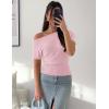 ZESICA Women’s Off The Shoulder Short Sleeve Sweater Tops 2026 Summer Casual Ruched Knit Going Out Trendy Spring Shirts(Pink)