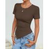ZESICA Asymmetrical Ruched Tops for Women 2026 Summer Casual Short Sleeve Slim Fit Y2K Going Out Shirts(Brown)