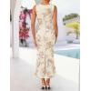 ZESICA Womens 2026 Summer Floral Wedding Guest Midi Dress Sleeveless Mesh Slit Bodycon Formal Cocktail Party Dresses(Almond)