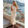 ZESICA Womens 2026 Summer Floral Wedding Guest Midi Dress Sleeveless Mesh Slit Bodycon Formal Cocktail Party Dresses(Almond)