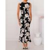 ZESICA Womens 2026 Summer Floral Wedding Guest Midi Dress Sleeveless Mesh Slit Bodycon Formal Cocktail Party Dresses(Black)
