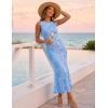 ZESICA Womens 2026 Summer Floral Wedding Guest Midi Dress Sleeveless Mesh Slit Bodycon Formal Cocktail Party Dresses(Blue)